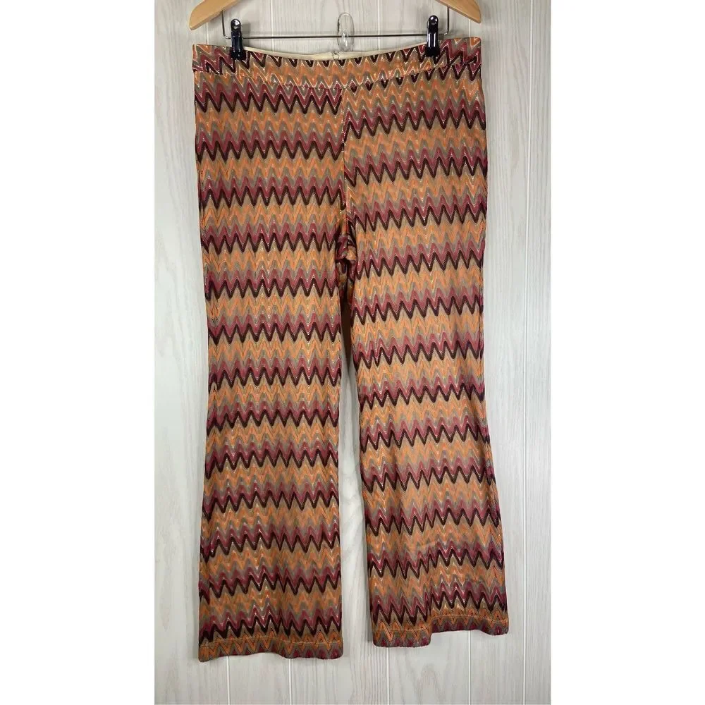 Monte Women's Multicolor Chevron Lined Pull On Isa Crop Pants Size L NWT